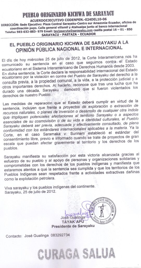 Pueblo Originario Kichwa de Sarayaku