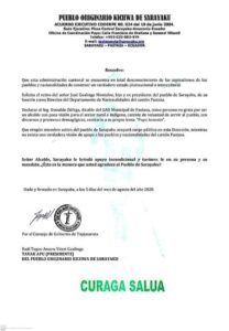 Renuncia del Sr. José Gualinga